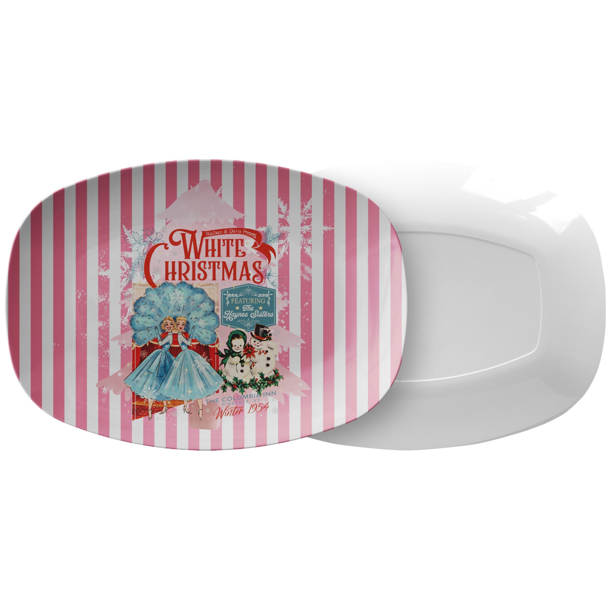 Sister Sister, White Christmas Wallace And Davis Holiday Kitsch Platter - Mid Century Modern Gal