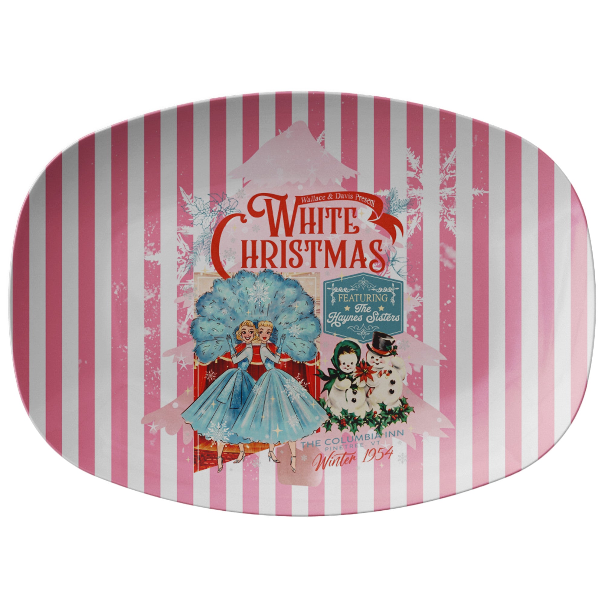 Sister Sister, White Christmas Wallace And Davis Holiday Kitsch Platter - Mid Century Modern Gal