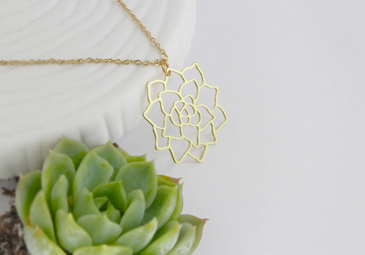 Succulent Mid Century Modern Palm Springs Necklace - Gold - Mid Century Modern Gal