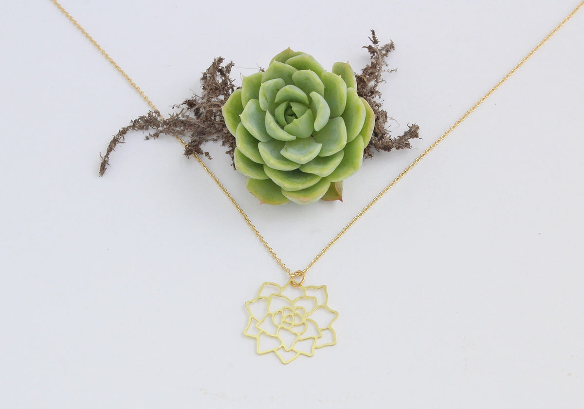 Succulent Mid Century Modern Palm Springs Necklace - Gold - Mid Century Modern Gal