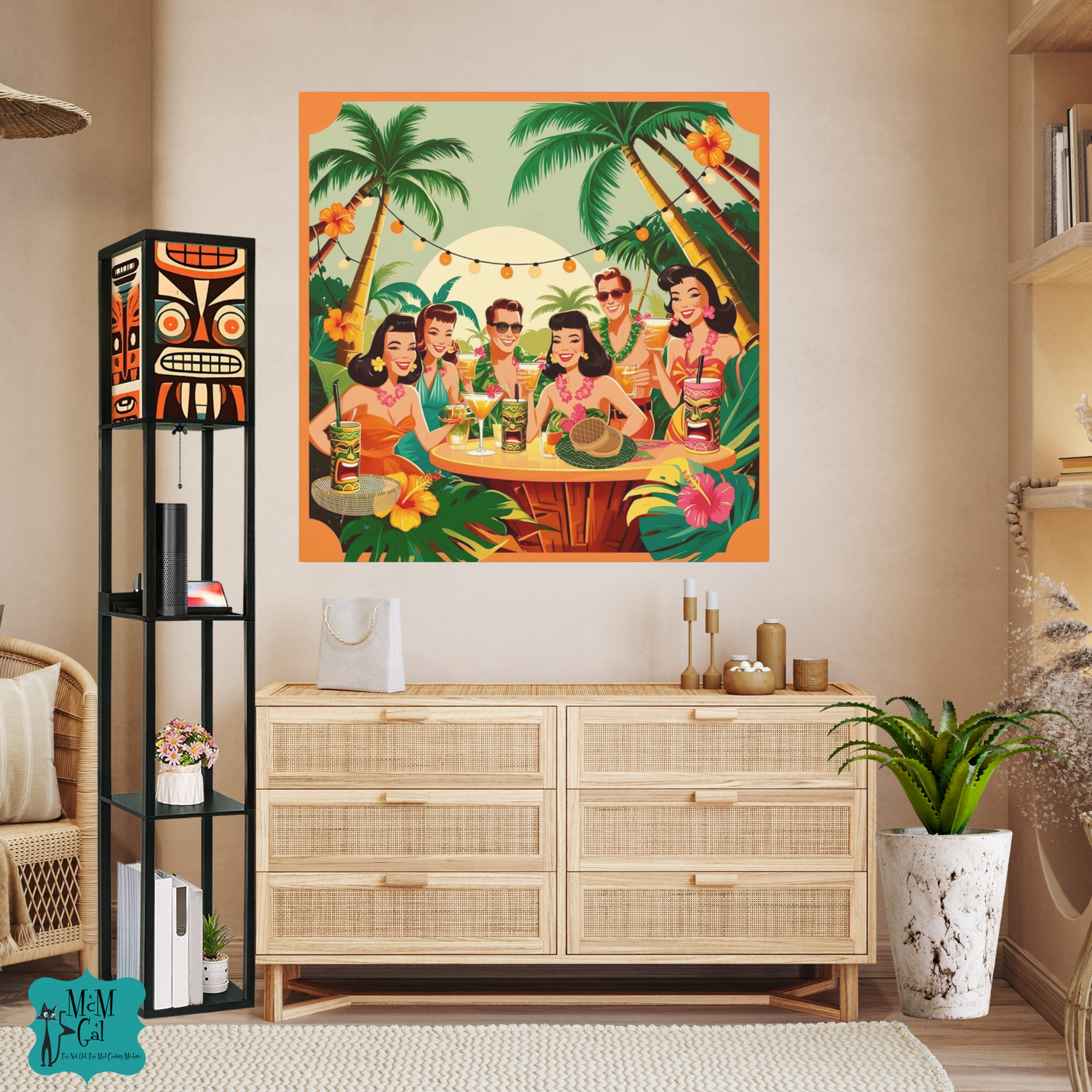 Mid Century Modern Tiki Party Tropical Retro Canvas Art - Vintage Hawaiian Party Decor - Mid Century Modern Gal