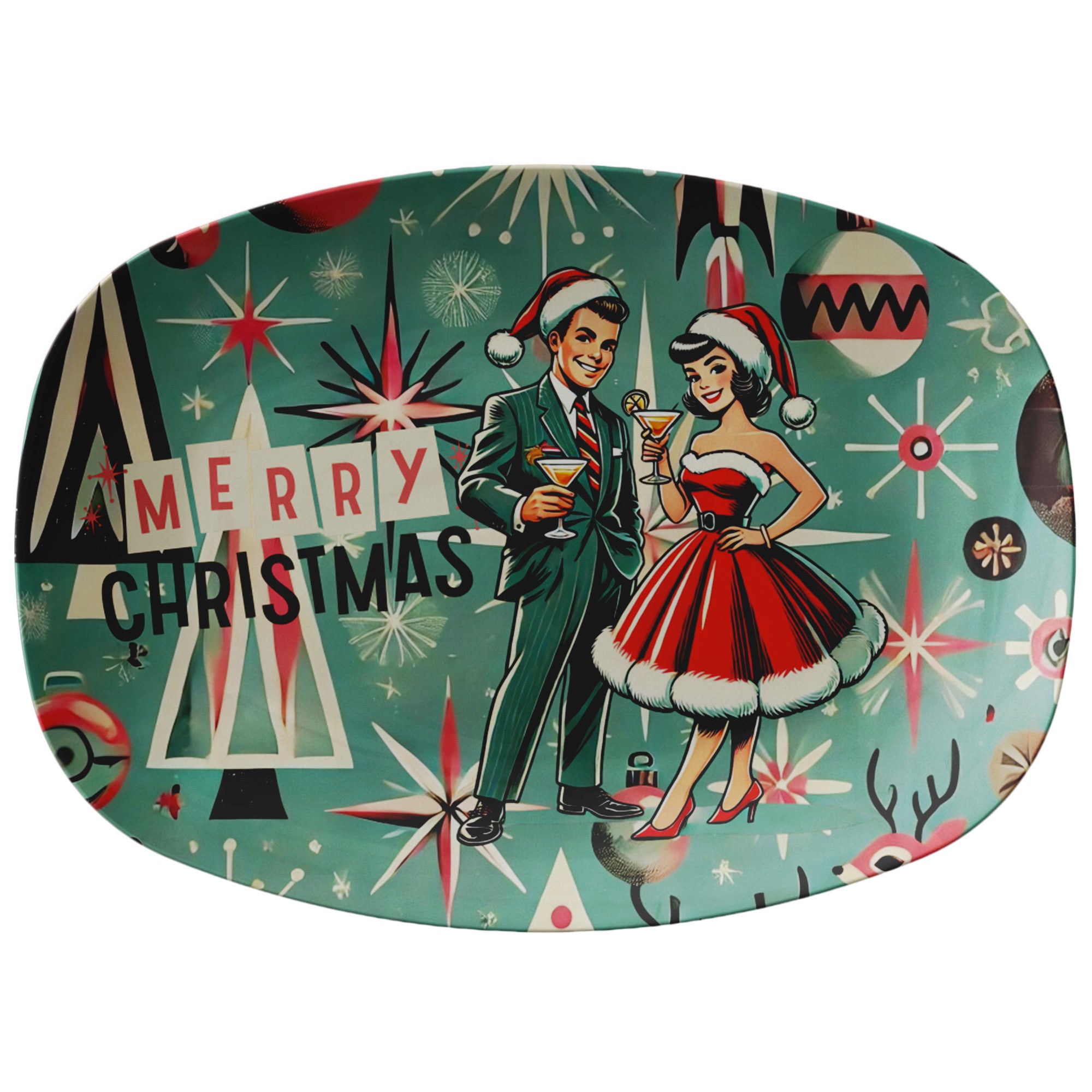 Vintage Christmas Kitschy Mid Century Modern Party Platter, MCM Barware Gifts - Mid Century Modern Gal
