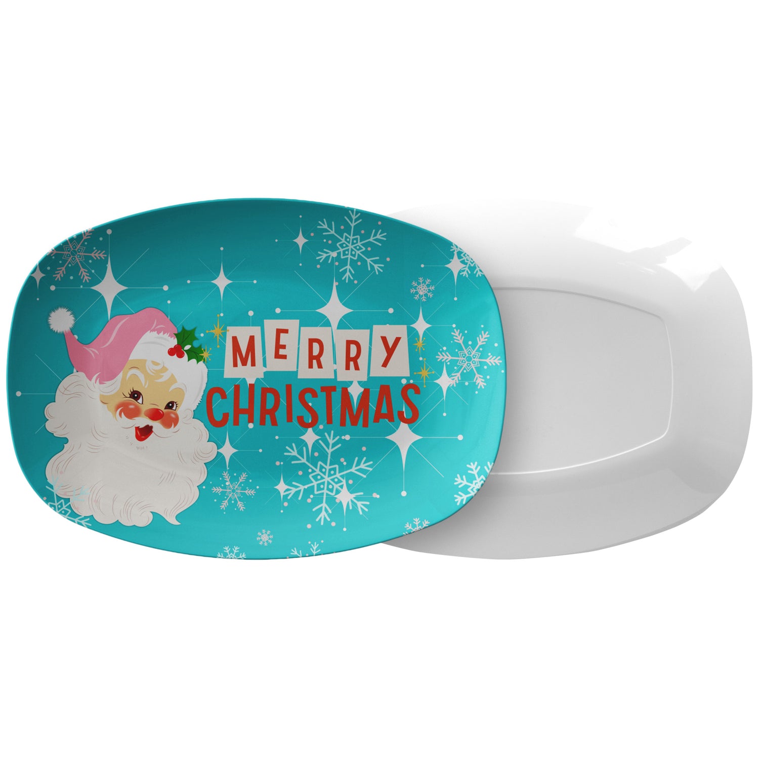 Vintage Santa, Christmas Platter, Mid Century Dinnerware, Aqua Blue, Retro Platter - Mid Century Modern Gal