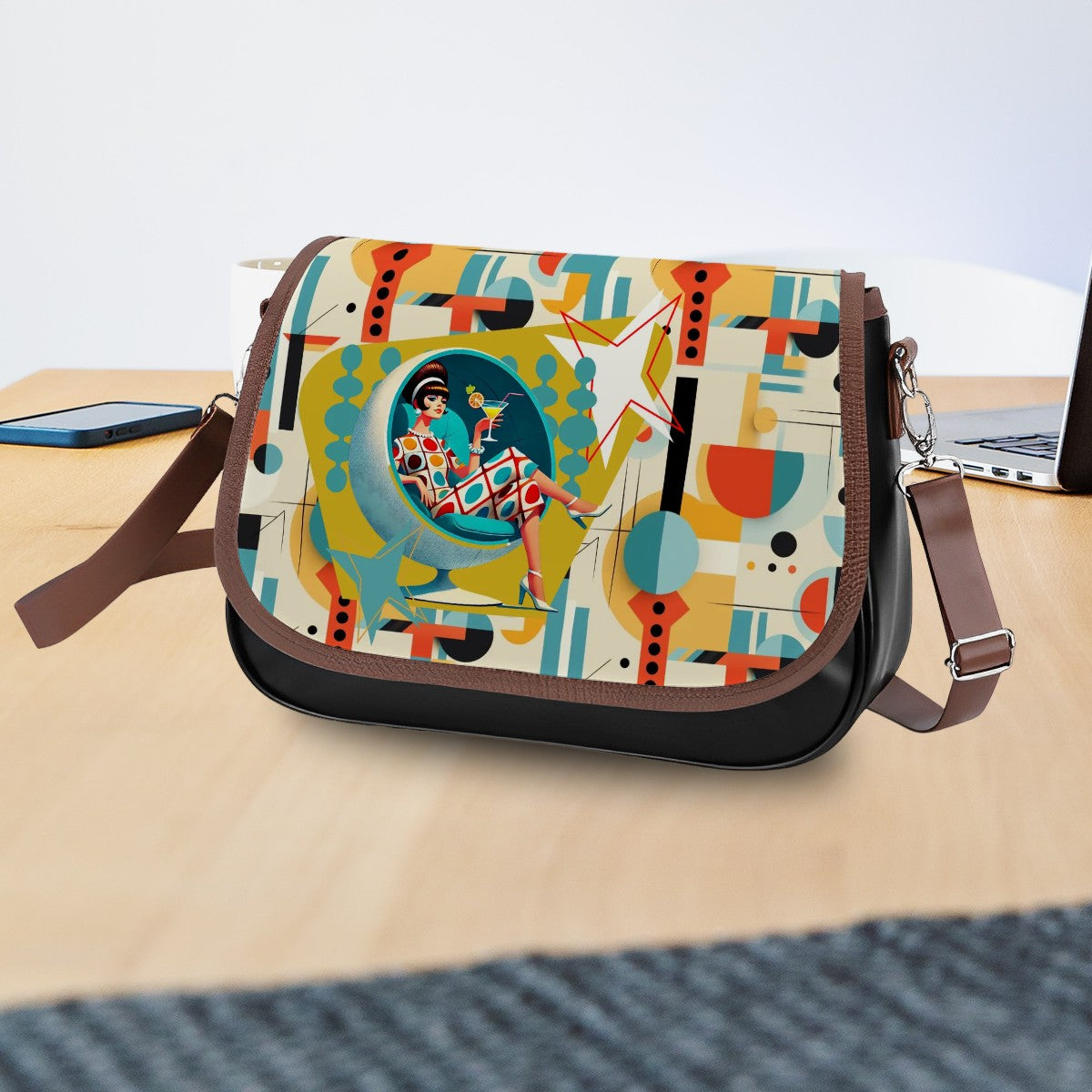 Mid Century Modern Bauhaus Mod Gal Kitschy Shoulder Crossbody Bag - Mid Century Modern Gal