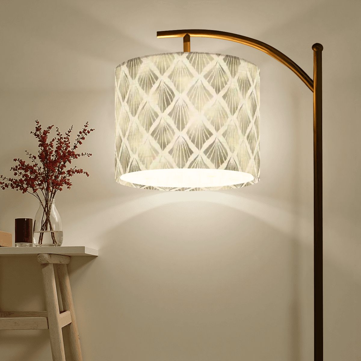 Art Deco Fan Flecked Geometric Modern Arc Floor Lamp - Mid Century Modern Gal