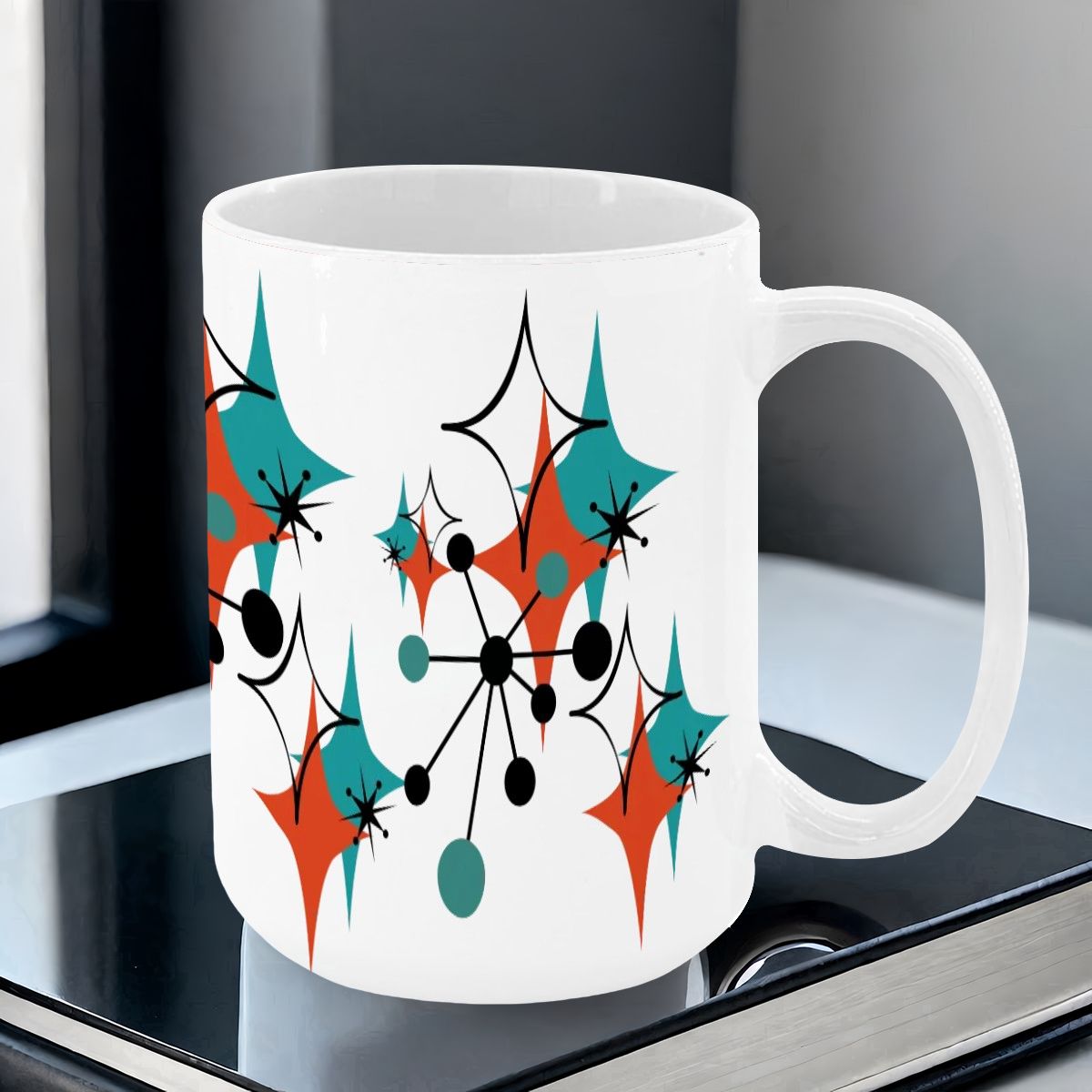 Mid Century Modern Atomic Starburst Sputnik Designed Large Colorful Mug (15oz) - Mid Century Modern Gal