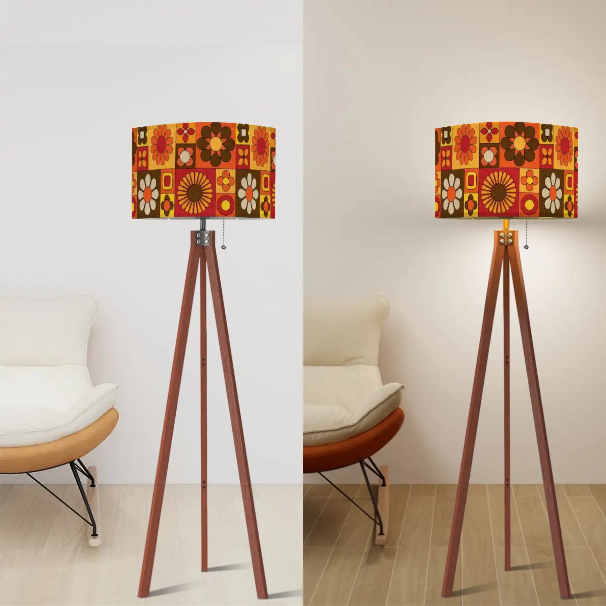 Retro Floor Tripod Lamp, Flower Power 70s Groovy Design - Mid Century Modern Gal
