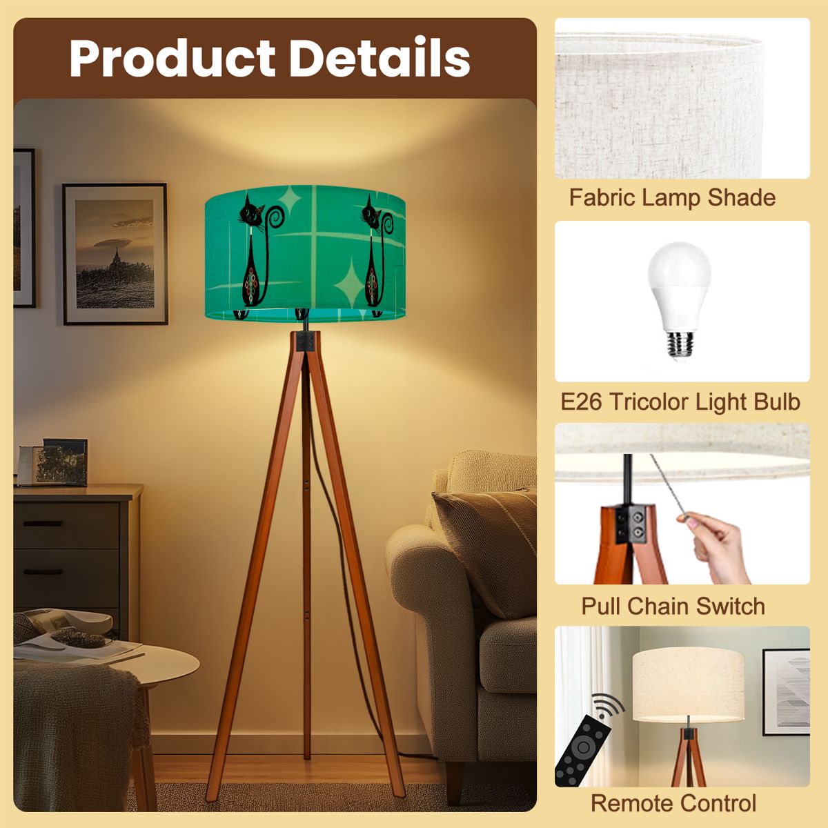 Atomic Space Cat, Mid Century Modern Retro Tripod Floor Lamp - Mid Century Modern Gal