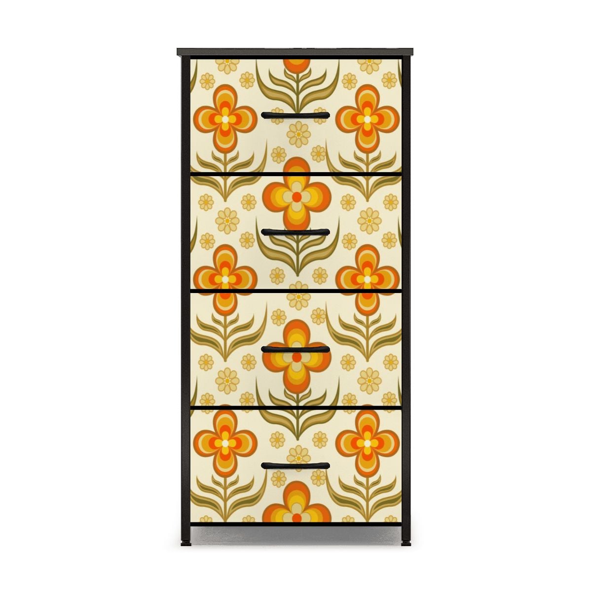 70s Retro Groovy Flower Power Floral Orange Yellow Green 4-Drawer Dresser - Mid Century Modern Gal
