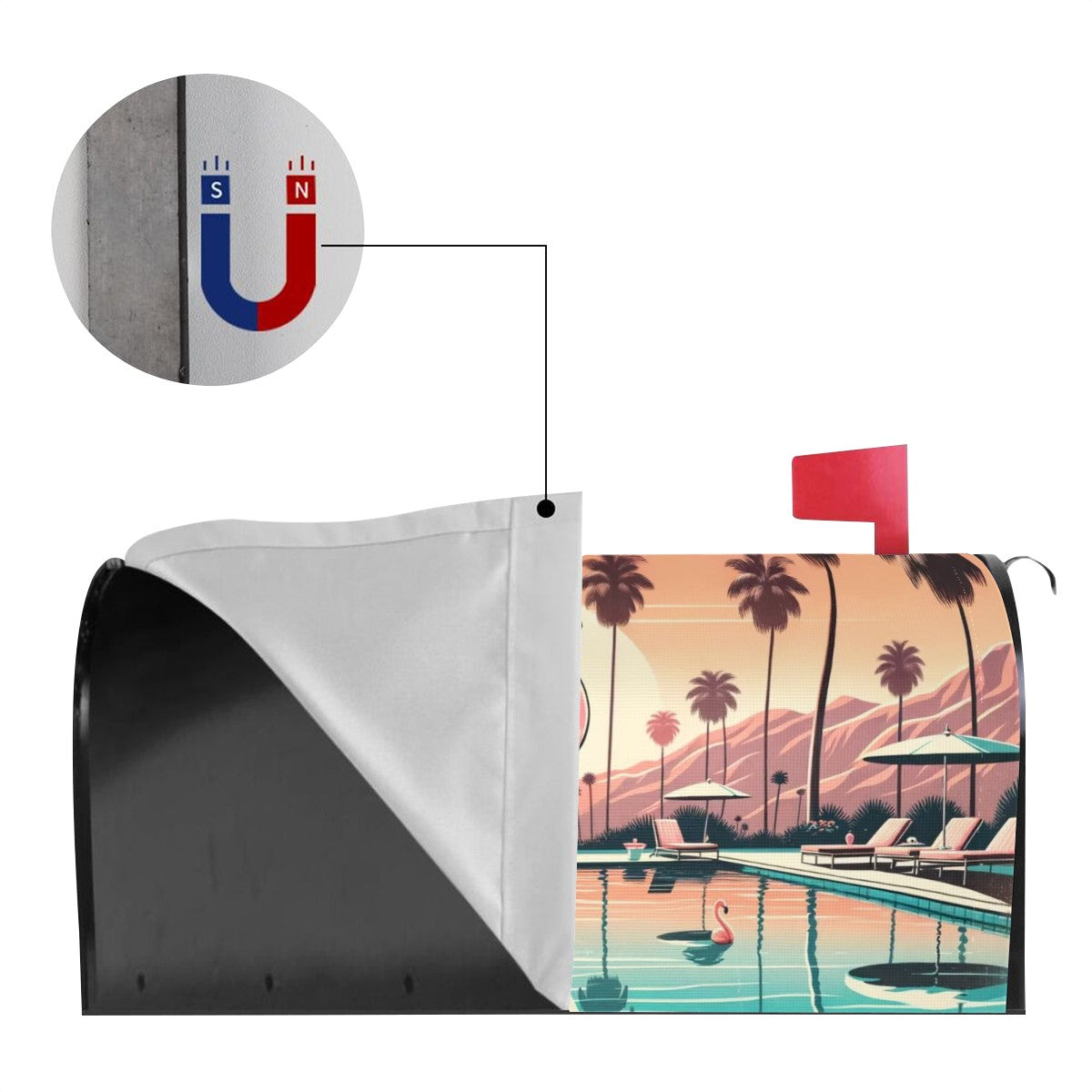 Palm Springs California Viben, Flamingo Kitschy Retro Magnetic Mailbox Covers - Mid Century Modern Gal