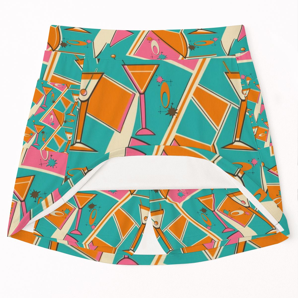 Retro Kitsch Mid Mod Teal Orange Pink Women's Tennis Skort with Pockets - Mid Century Modern Gal