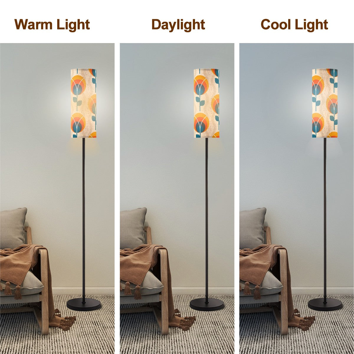 Mid Century Modern Scandinavian Flower, Orange Blue MCM Slim Floor Lamp - Mid Century Modern Gal