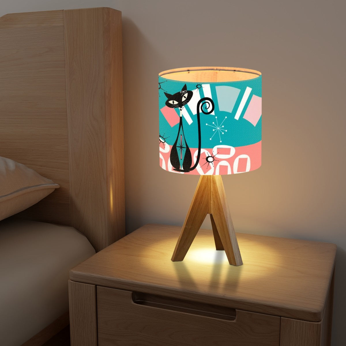 Atomic Cat Mid Century Modern Coral, Aqua MCM Tripod Table Lamp - Mid Century Modern Gal