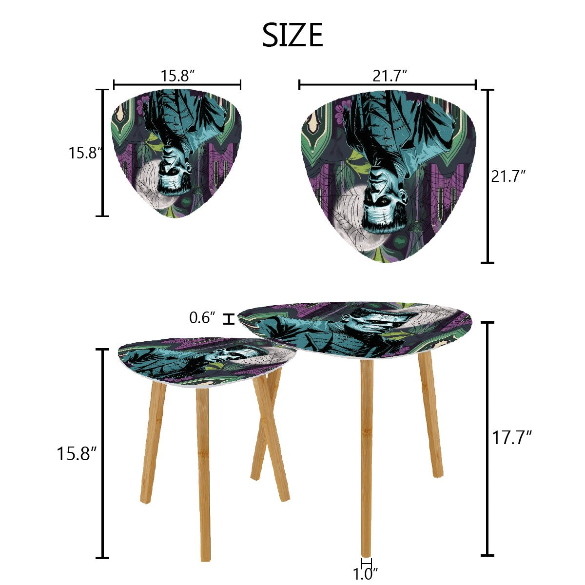 Retro Goth Frankenstein Horror Purple Green Mid Century Modern Nesting Tables - Mid Century Modern Gal