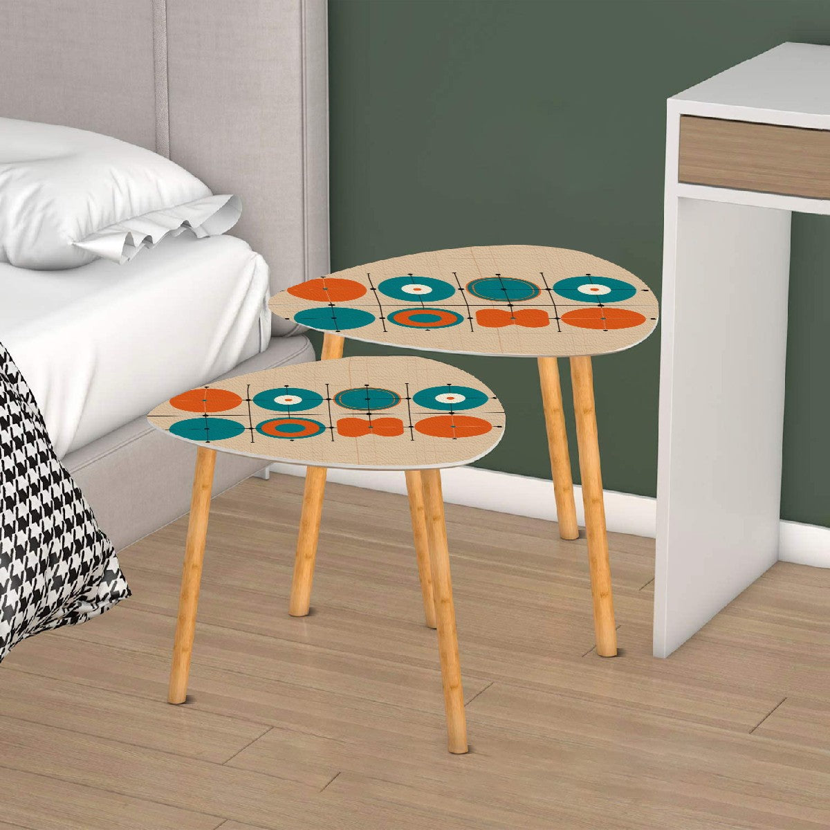 Mid Century Modern Minimalist Geometric Orange Teal Mid Mod Nesting Tables - Mid Century Modern Gal