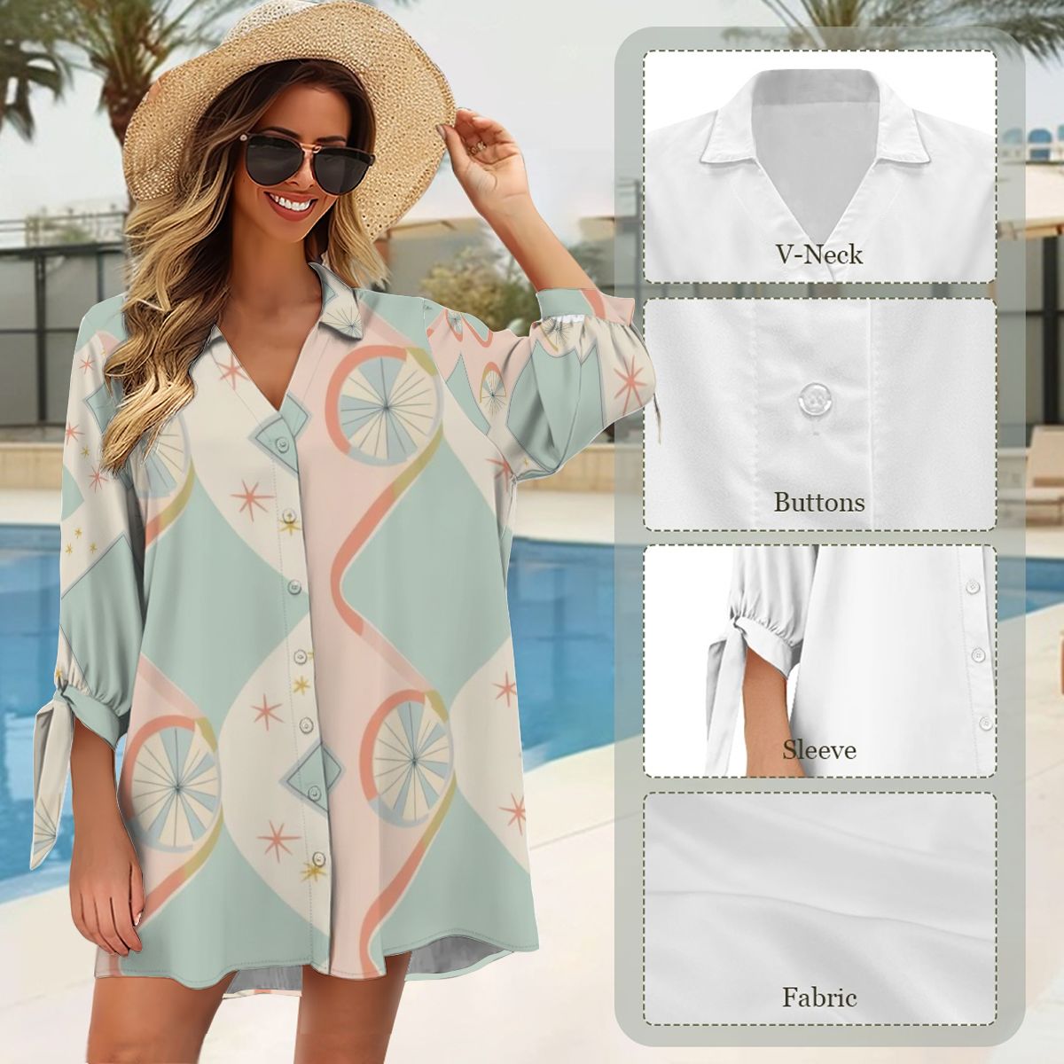 Mid Mod Atomic Retro Women's Three-Quarter Sleeve, Coverup - Mid Century Modern Gal
