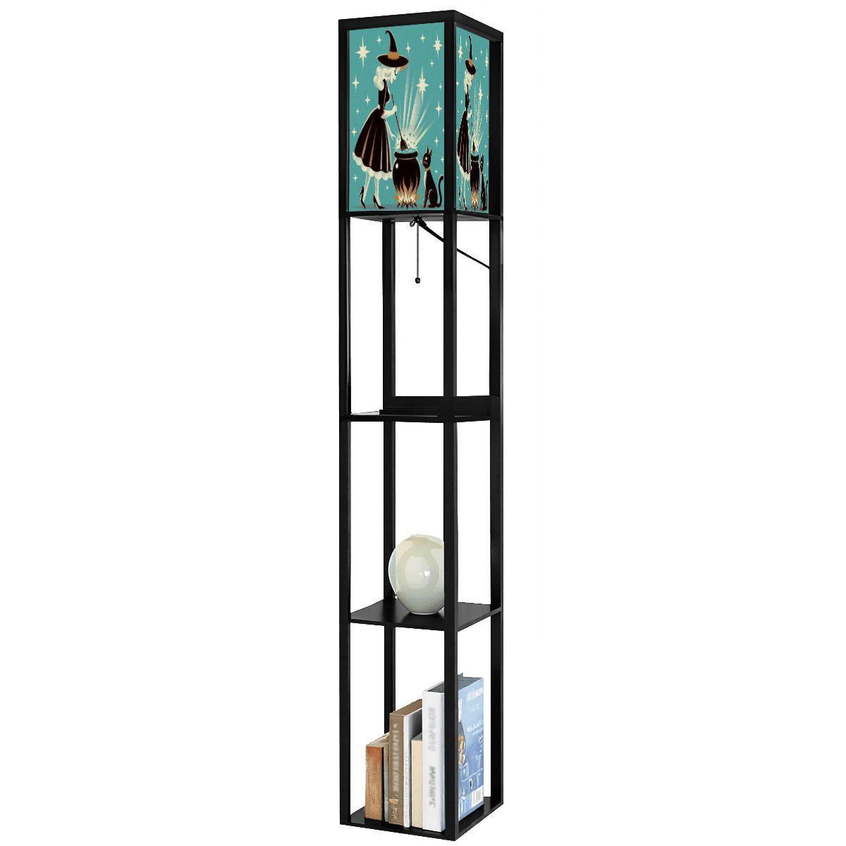 Witch's Brew Mid Century Modern Halloween Gothic Teal Floor Lamp with Shelves - Mid Century Modern Gal
