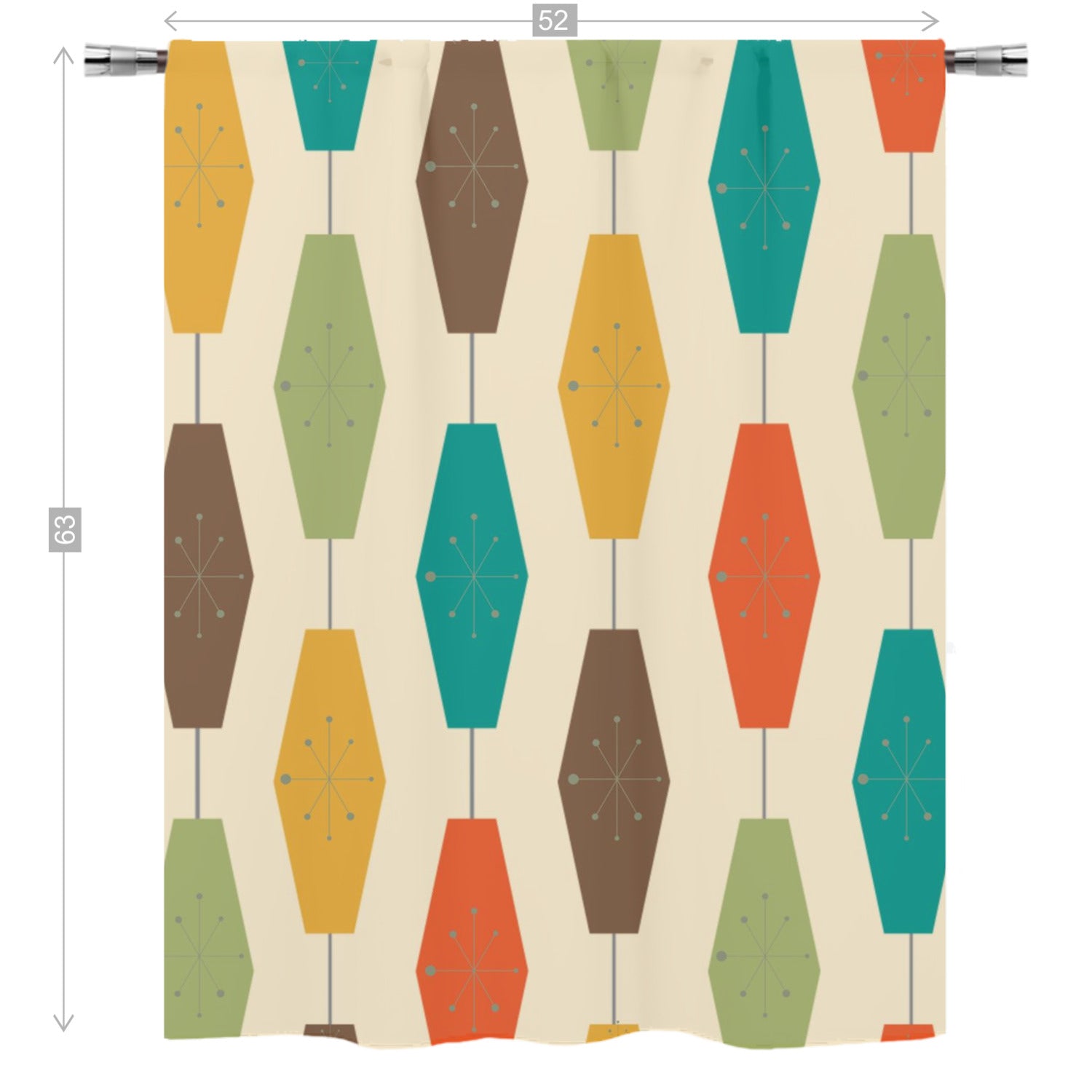 Mid Century Modern Groovy Lantern Lights, Retro Curtain, Single Panel - Mid Century Modern Gal