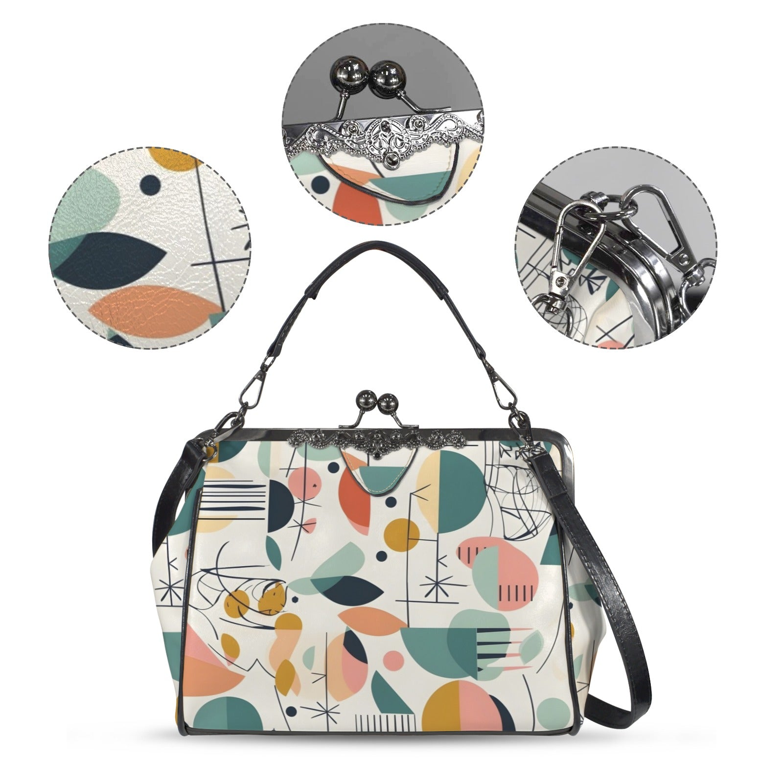 Modern Danish Scandinavian Designed Abstract Mid Century Modern Kisslock Crossbody Purse - Mid Century Modern Gal