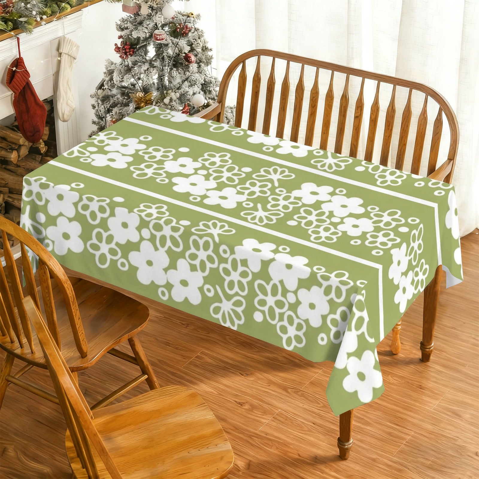 Retro Green, Spring Blossom, Mod Daisy MCM Tablecloth - Mid Century Modern Gal