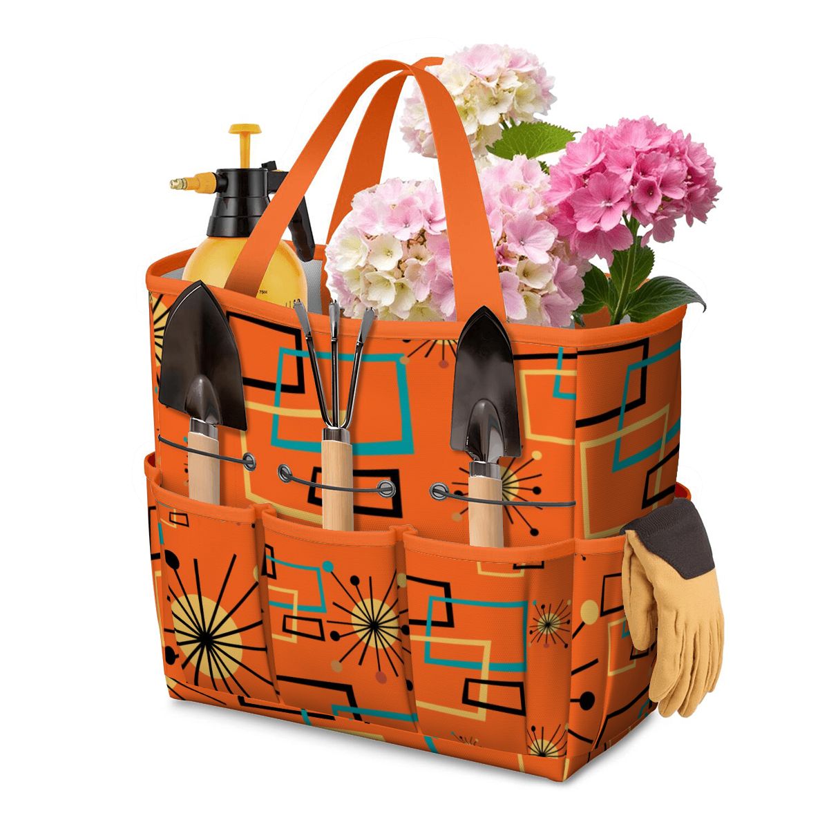Mid Century Modern Sinatra Orange, Starburst, Geometric Funky Fun Garden Tool Bag - Mid Century Modern Gal
