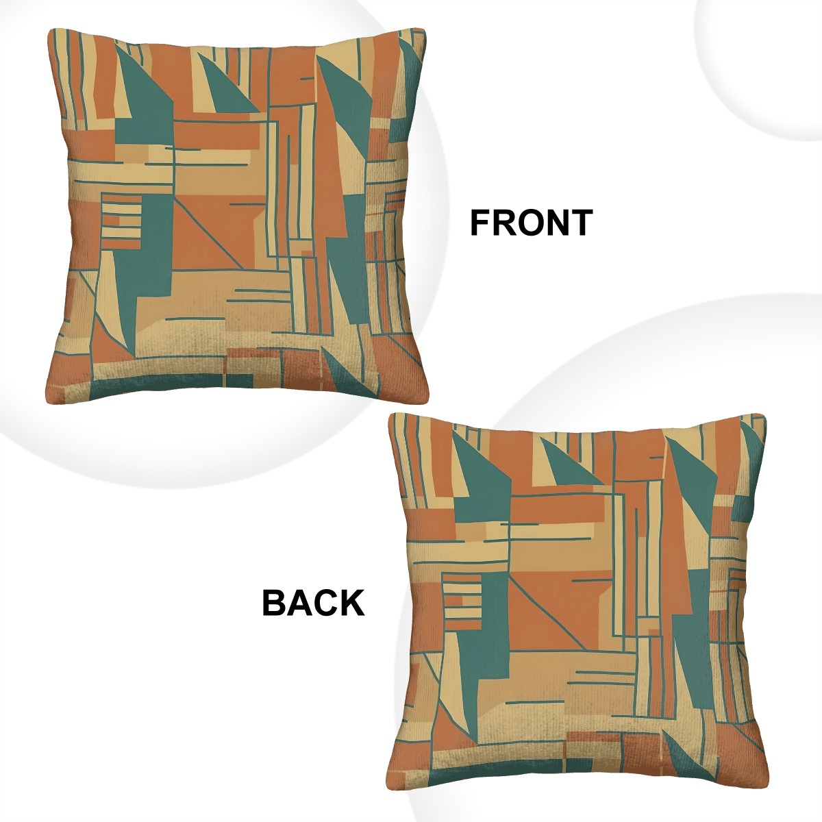 Mid Century Modern Camel Brown, Teal Bauhaus Designed Corduroy Throw Pillow Covers (Double-Sided Design) - Mid Century Modern Gal