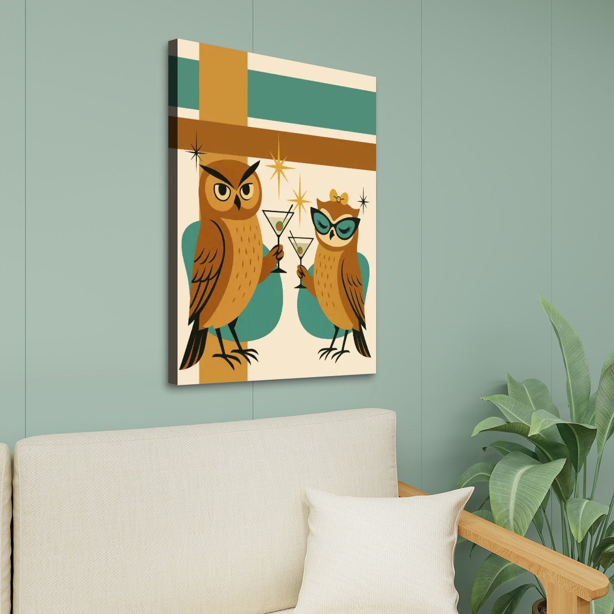 Mid Century Modern Kitschy Retro Martini Time Owls MCM Barware Wall Art - Mid Century Modern Gal