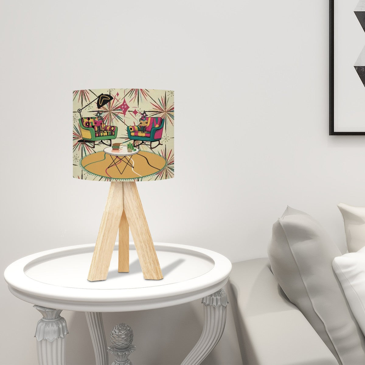 Mid Century Modern Reading Lamp, Kitschy Mod Atomic Cats, Retro Tripod Table Lamp - Mid Century Modern Gal