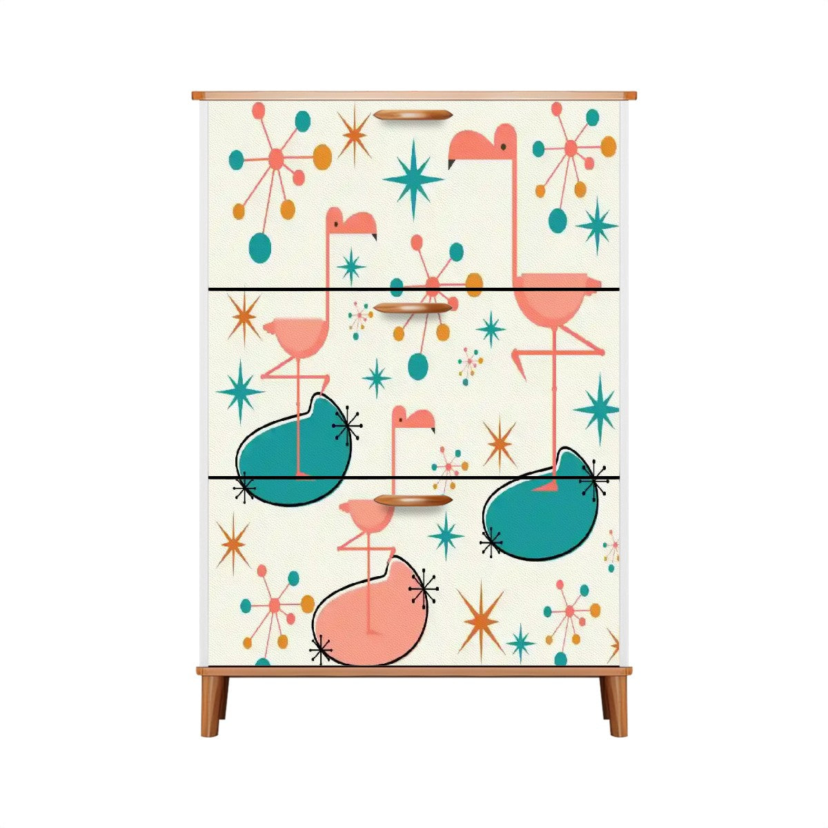 Palm Springs California Kitschy Flamingo Mid Mod Shoe Cabinet - Mid Century Modern Gal