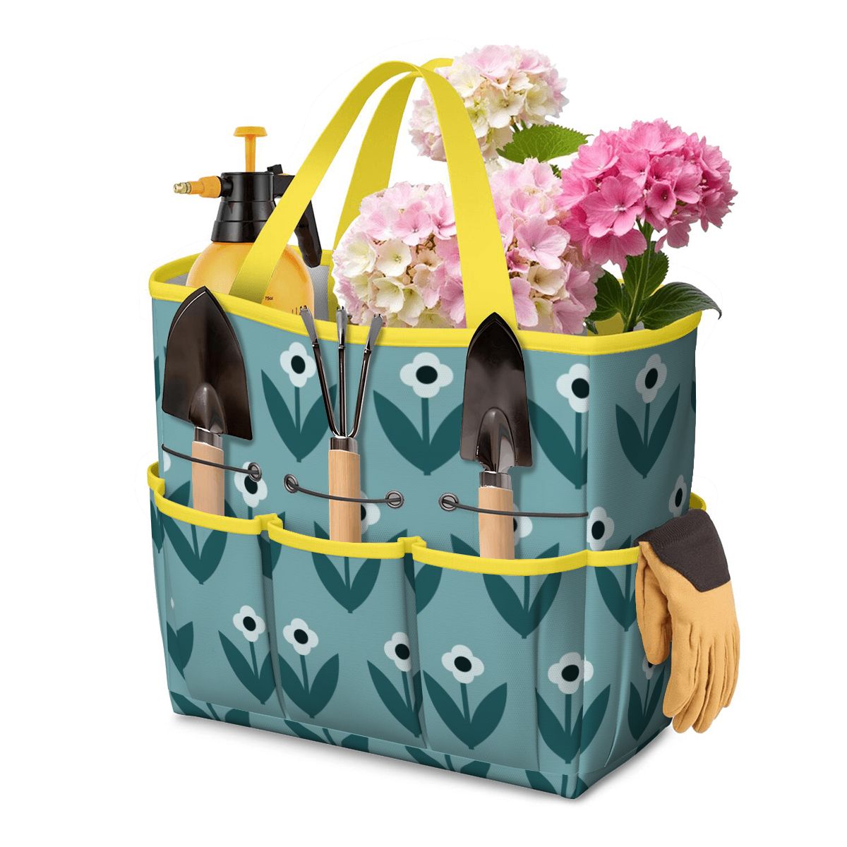 Scandinavian Teal Floral Mid Century Modern Garden Tool Bag - Mid Century Modern Gal