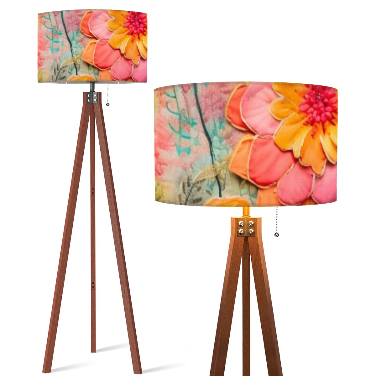 Bohemian Floral Retro Tripod Floor Lamp - Mid Century Modern Gal