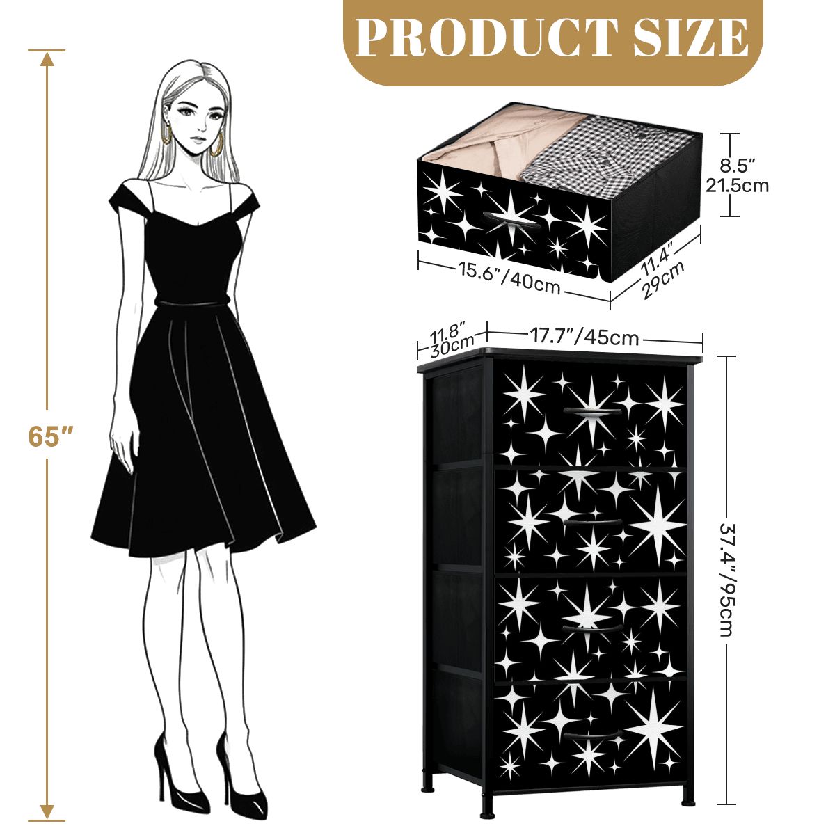 Atomic Starburst Black White Mid Century Modern 4-Drawer Dresser - Mid Century Modern Gal