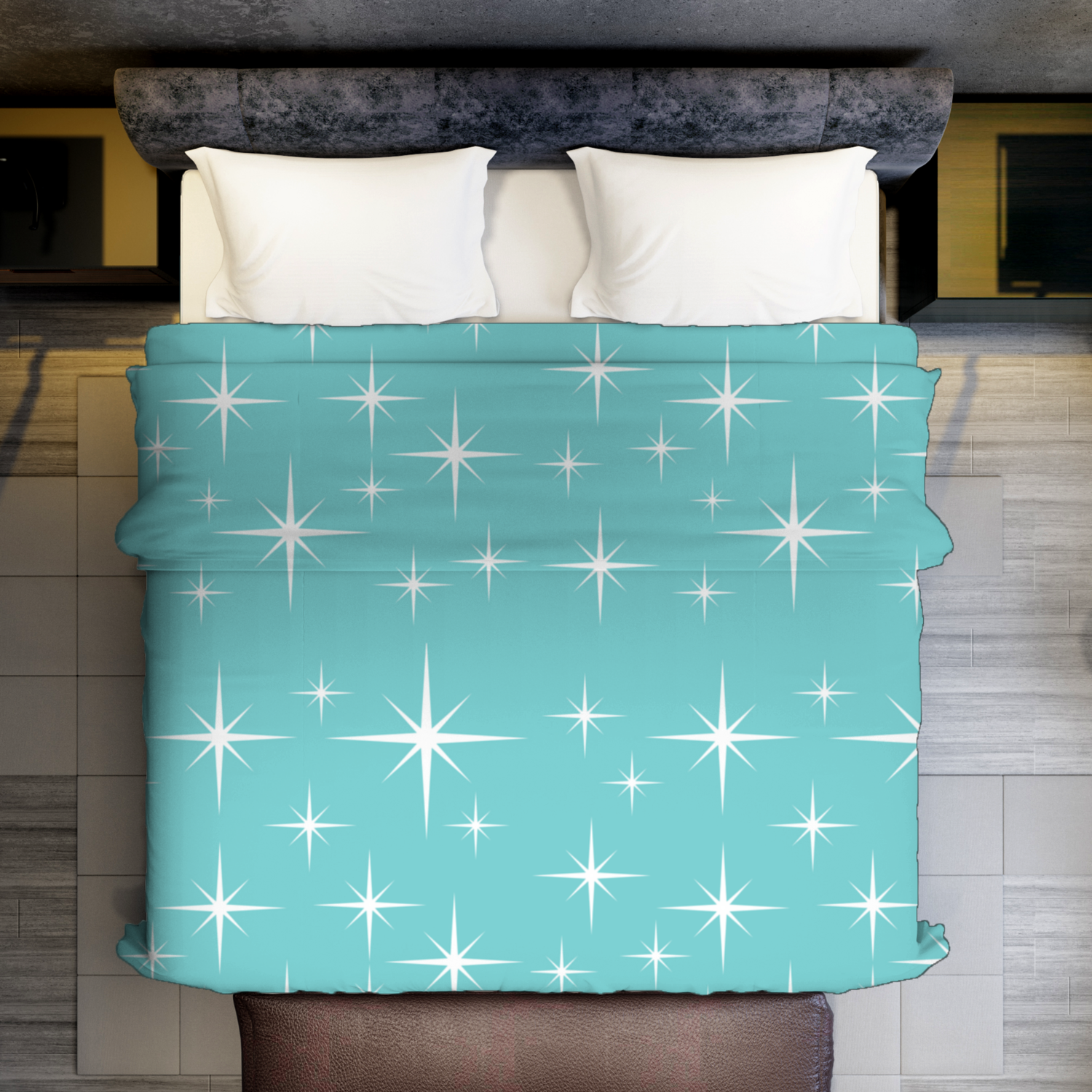 Atomic 50s Aqua Blue Starburst, Mid Century Modern Minky Blanket - Mid Century Modern Gal