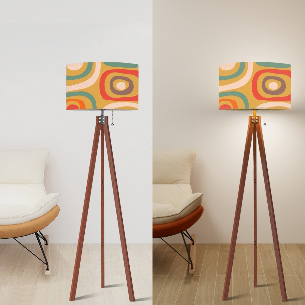 Mid Century Modern Geometric Green, Teal, Orange Mod Tripod Floor Lamp - Mid Century Modern Gal