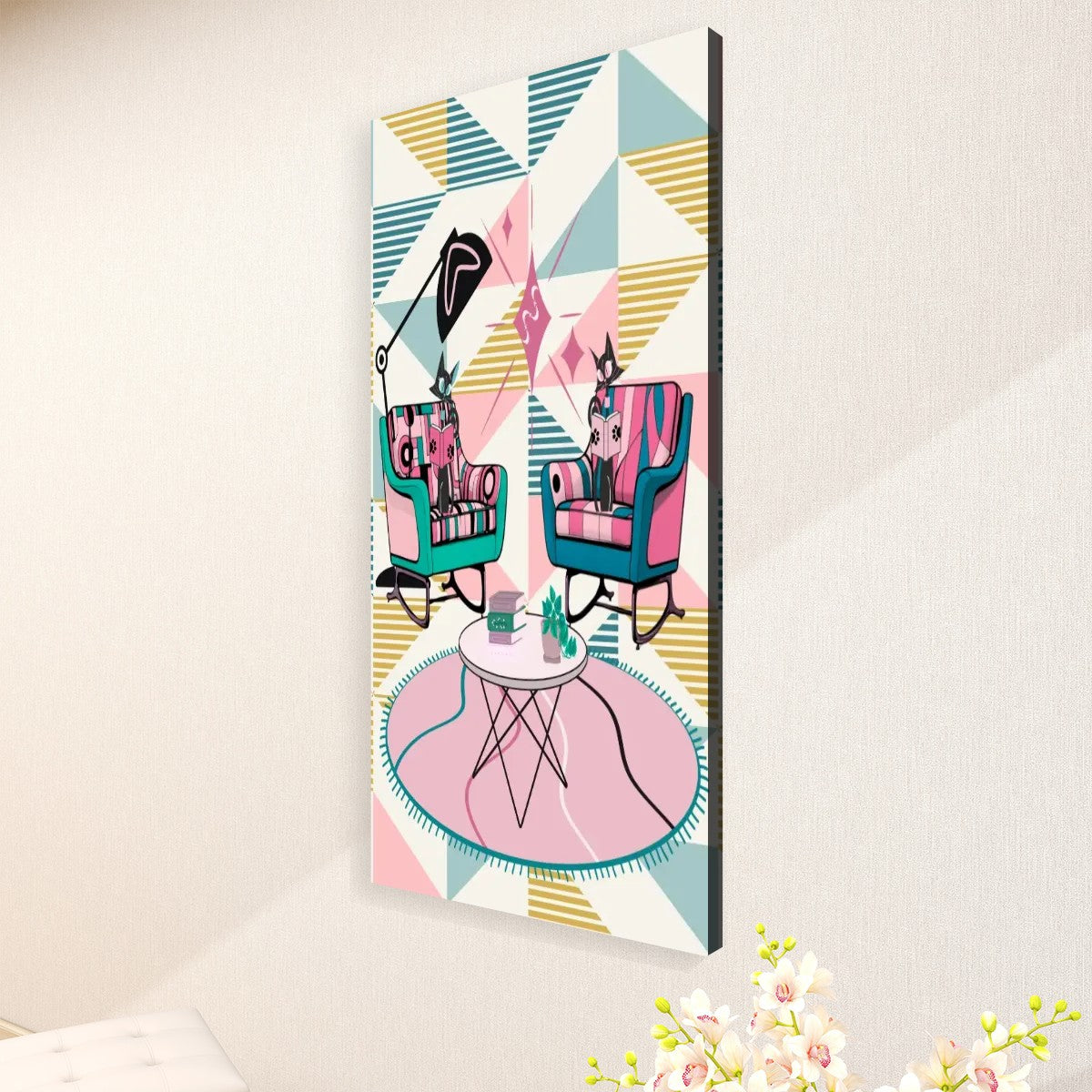 Atomic Reading Cats Art, Mid Century Modern Kitschy Mod Large Canvas Print - Mid Century Modern Gal