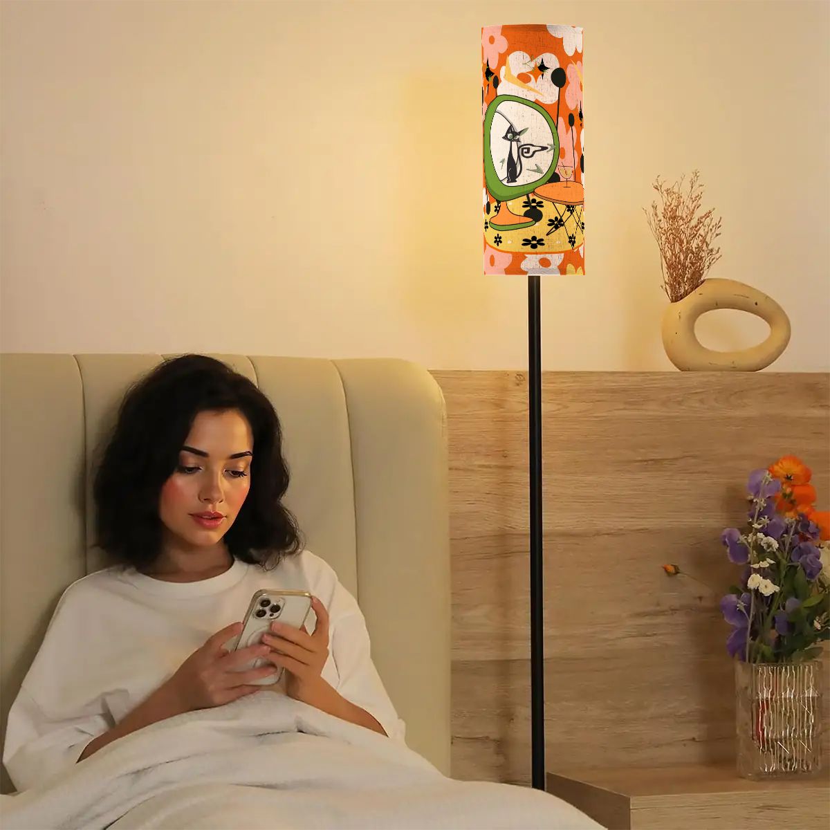Atomic Cat Mid Mod Floor Lamp, Retro Floral Vibes, Groovy Cat Egg Chair And Martini Time - Mid Century Modern Gal