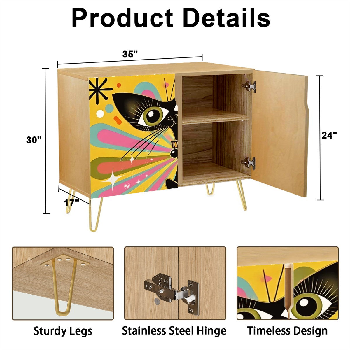 Space Age Atomic Cat, Quirky Funky Mid Mod Credenza Side Board Wooden Storage Cabinet - Mid Century Modern Gal