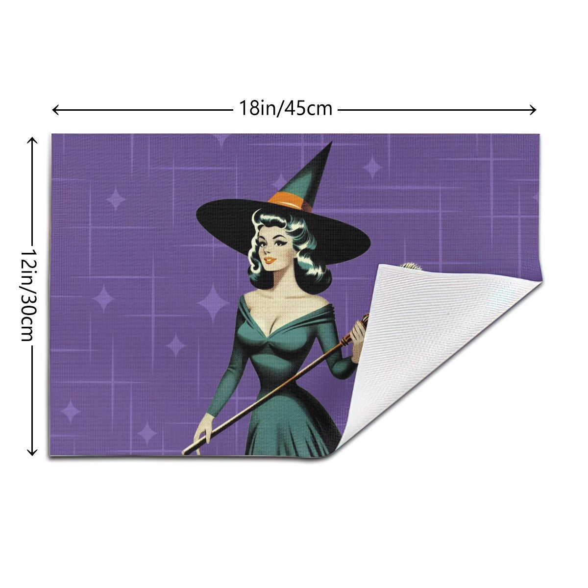 Mid Century Modern Vintage Pin Up Witch Purple Teal Halloween Placemat 1pc - Mid Century Modern Gal