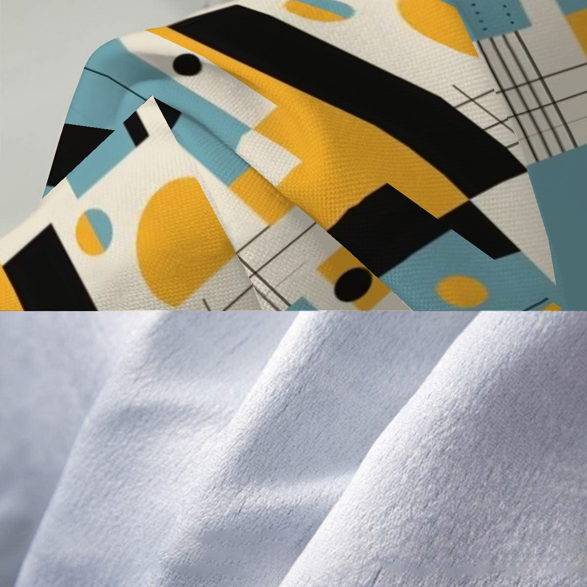 Mid Century Modern Bauhaus Designed, Blue, Yellow Black Geometric Couch Cover - Mid Century Modern Gal