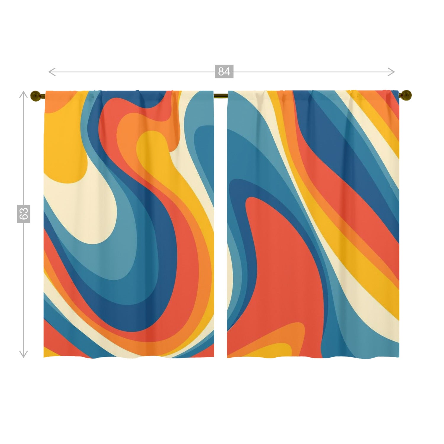 70s Retro Groovy Wave Mid Mod Yellow, Orange, Blue, Cream MCM Window Curtains (two panels) - Mid Century Modern Gal