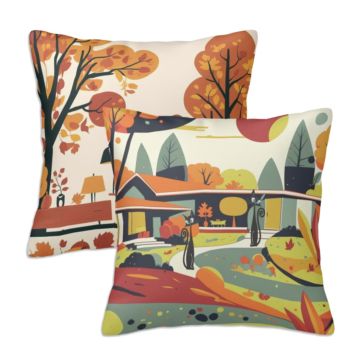 Mid Century Modern Fall Scandinavian Atomic Cat Kitschy Designed Seasonal Pillow Covers - Mid Century Modern Gal