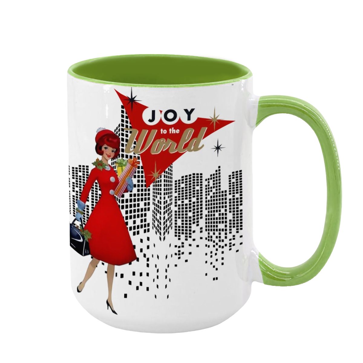 Mid Century Modern Christmas Joy To The World Mod Gal Cityscape Holiday Mug - Mid Century Modern Gal
