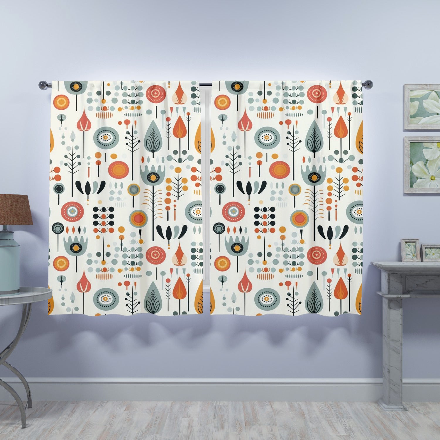 Mid Century Modern Scandinavian Floral, Mod Retro Opaque Window Curtains - Mid Century Modern Gal