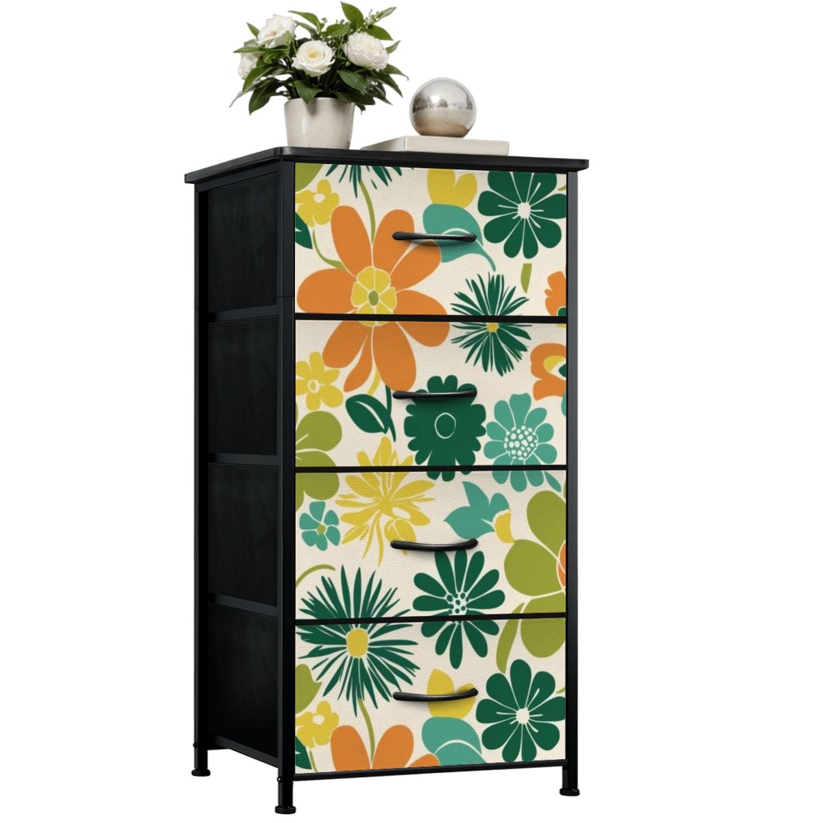 70s Flower Power Retro Groovy Mod Orange Yellow Teal Green 4-Drawer Dresser - Mid Century Modern Gal