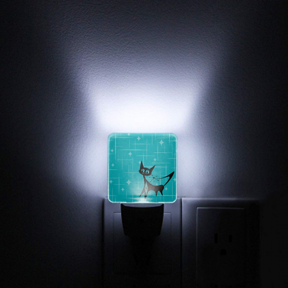Mid Century Modern Teal Blue Atomic Cat Night Light - Mid Century Modern Gal
