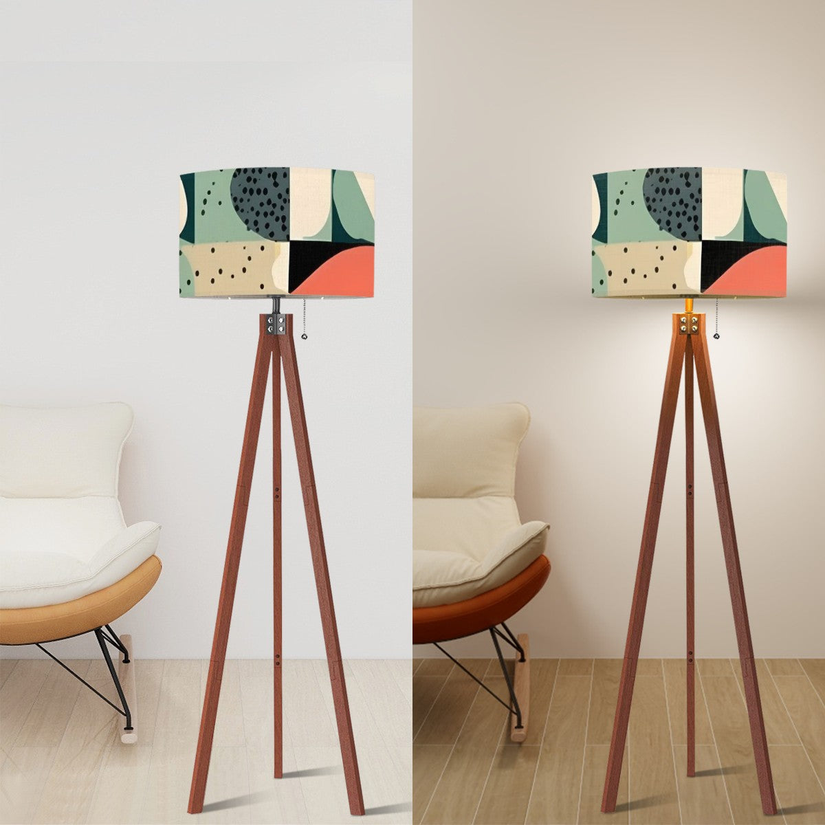 Mid Century Modern Tripod Wood Floor Lamp, Green Mod Boho Designed Modern Light - Mid Century Modern Gal
