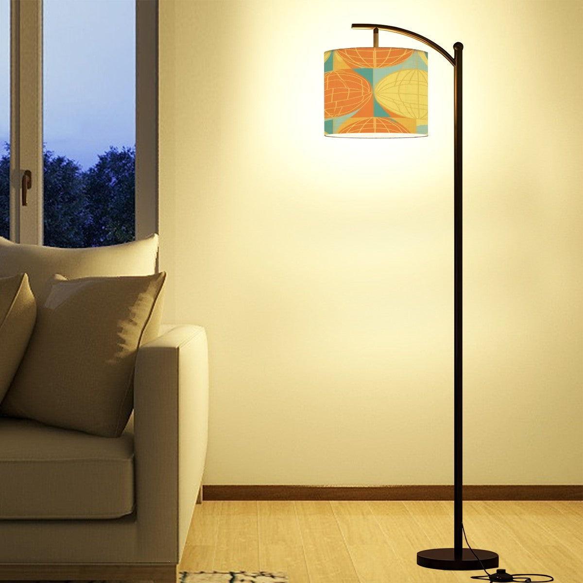 Mid Century Modern Atomic Space Arc Floor Lamp, Orange, Yellow, Teal MCM Floor Lighting - Mid Century Modern Gal