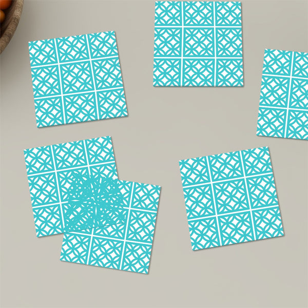 Aqua Blue 50s Breeze Block Mid Mod Square Ceramic Coasters Set of 6