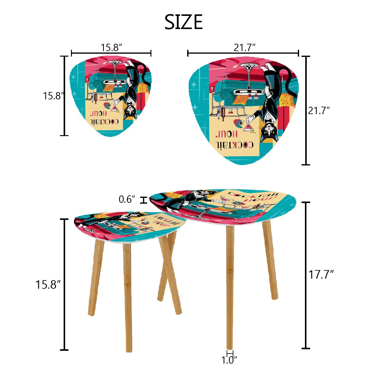 Mid Century Modern Side Tables, Atomic Cat Kitschy Mod Cocktail Nesting Tables - Mid Century Modern Gal