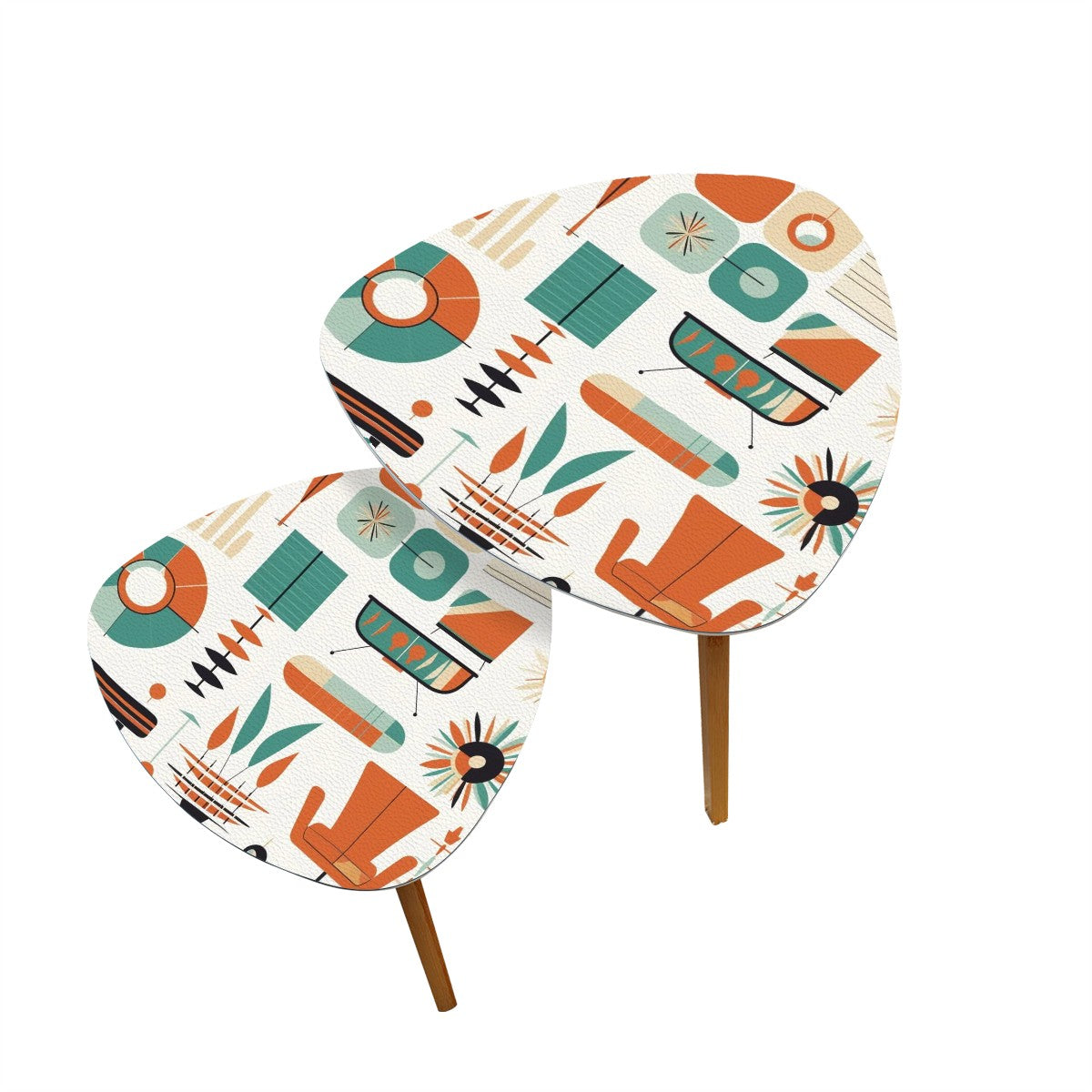 Mid Century Modern Minimalist, Modernist, Nesting Tables Triangle Coffee Table Set of 2 - Mid Century Modern Gal